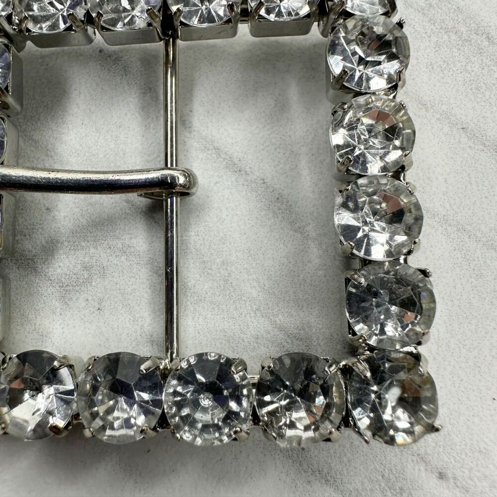 Square Rhinestone Silver Tone Belt Buckle - Picture 10 of 14